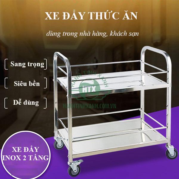 Xe đẩy thức ăn 2 tầng chất liệu inox 201