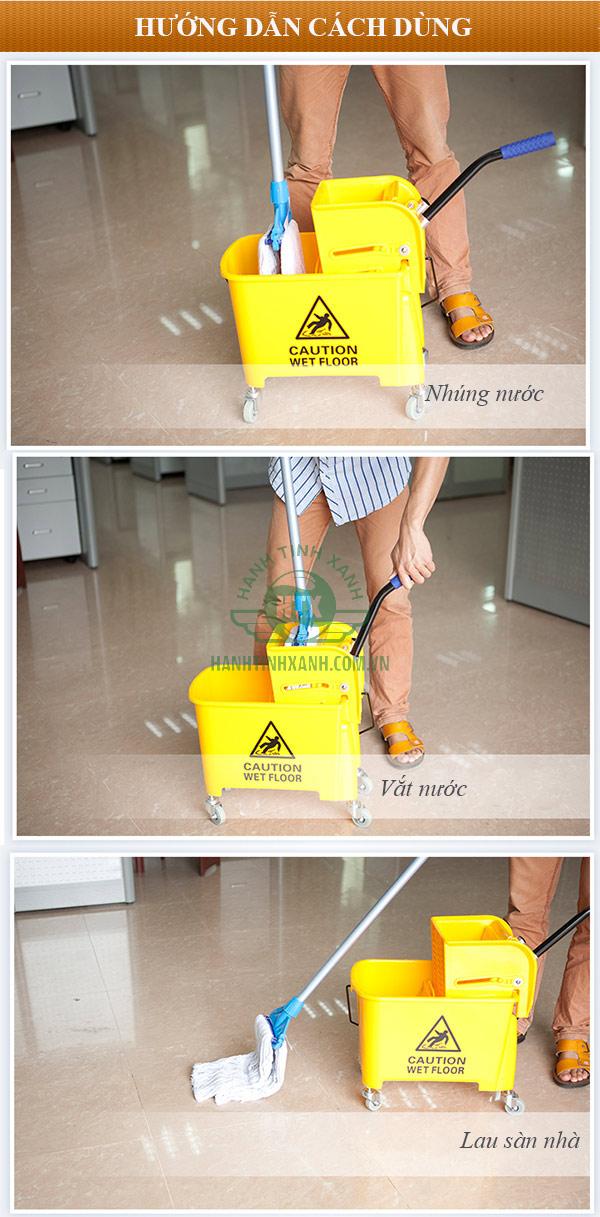 Sử dụng xe ép nước cây lau nhà dễ dàng