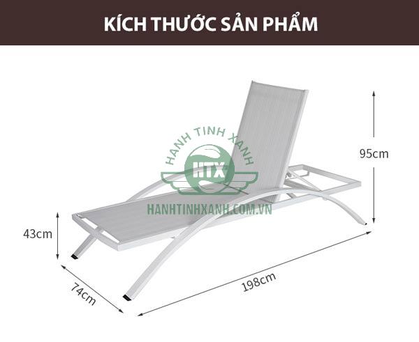Kích thước ghế hồ bơi tiêu chuẩn, phù hợp cho 1 người nằm