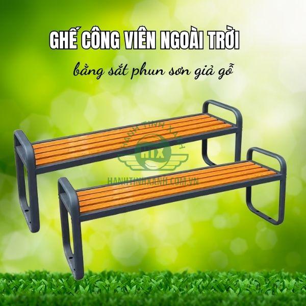 Mẫu ghế băng dài ngoài trời bằng sắt sơn giả gỗ