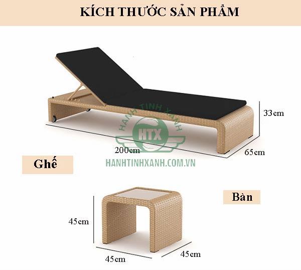 Chi tiết kích thước bàn ghế hồ bơi mây nhựa