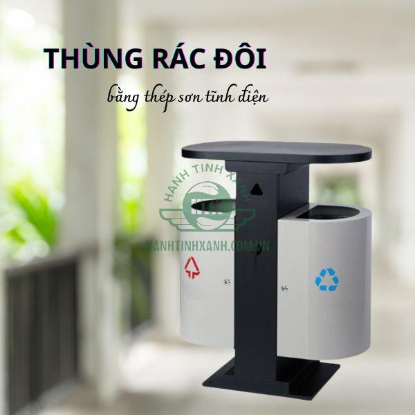 Mẫu thùng chứa rác thép 2 ngăn - thùng rác đôi ngoài trời
