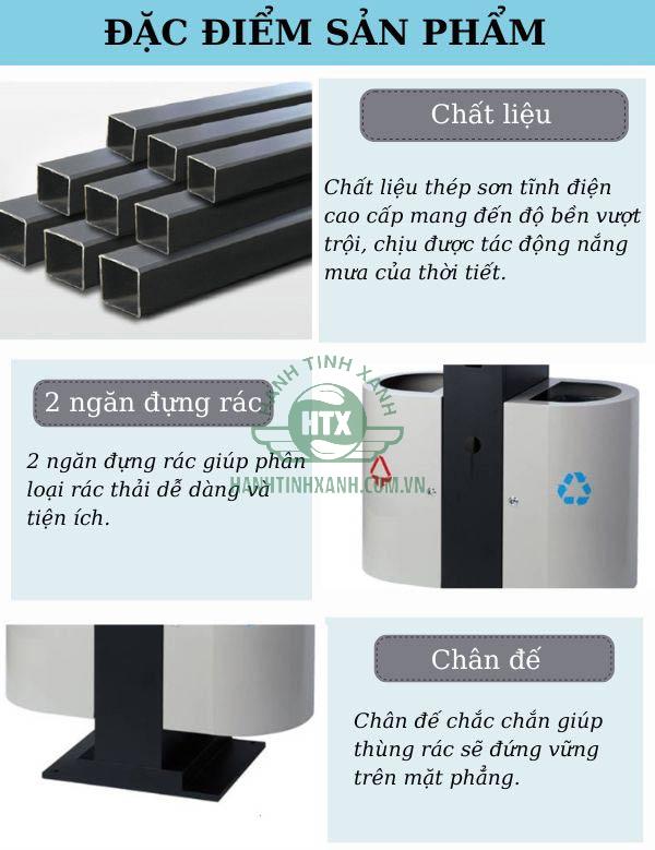 Chi tiết cấu tạo từng bộ phận của mẫu thùng chứa rác ngoài trời