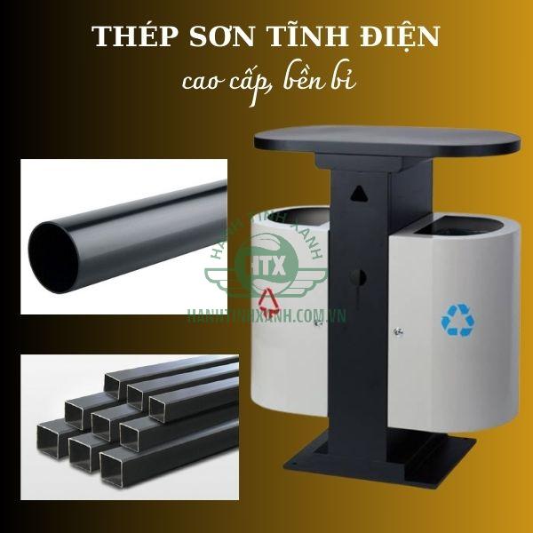 Thùng rác được sản xuất 100% bằng thép, sơn tĩnh điện bên ngoài