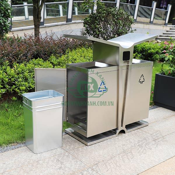 Thùng tôn hoa có thể tháo ra ngoài để tiện thu gom rác