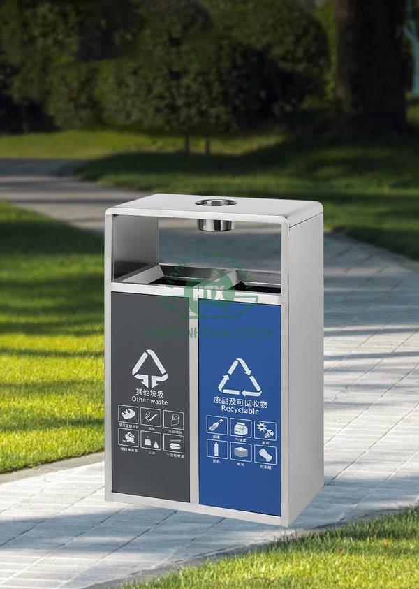 Thùng inox phân loại rác thải 2 ngăn ngoài trời