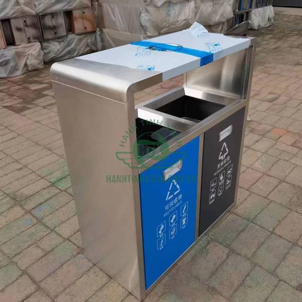 Hình ảnh thực tế thùng rác ngoài trời 2 ngăn phân loại rác
