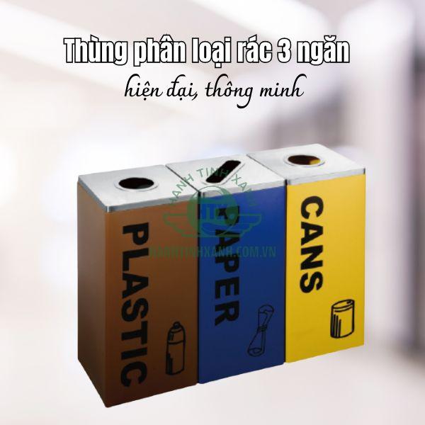 Thùng phân loại rác thải 3 ngăn tiện dụng