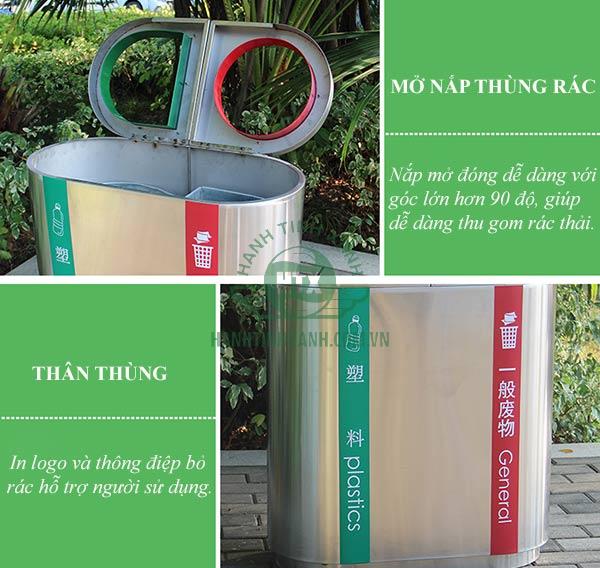 Đặc điểm thiết kế thùng rác inox 2 ngăn: Vô cùng tiện lợi