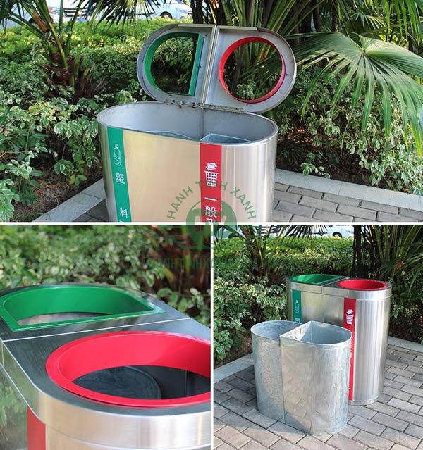Cận cảnh mẫu thùng rác 2 ngăn inox loại tốt hiện nay