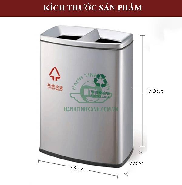 Chi tiết kích thước thùng rác ngoài trời loại 2 ngăn