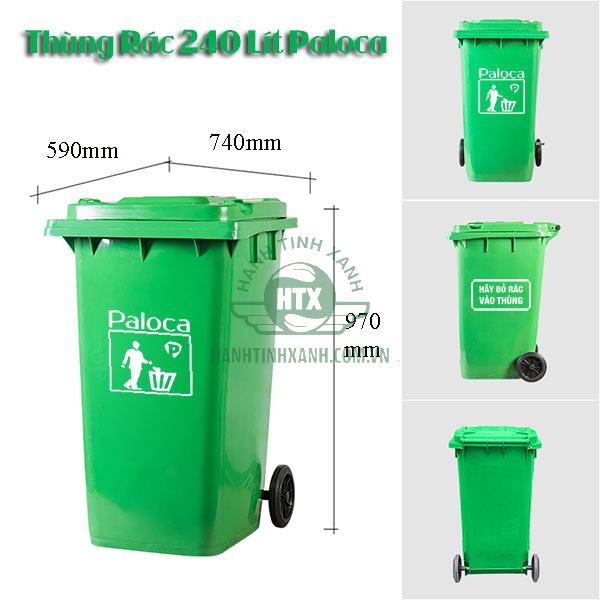 Kích thước thùng rác 240L nắp kín nhập khẩu