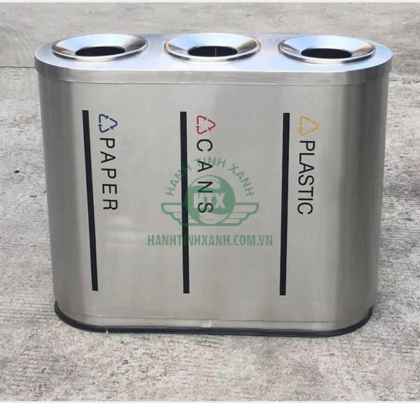 Mẫu thùng rác 3 ngăn phân loại rác tại kho Hành Tinh Xanh