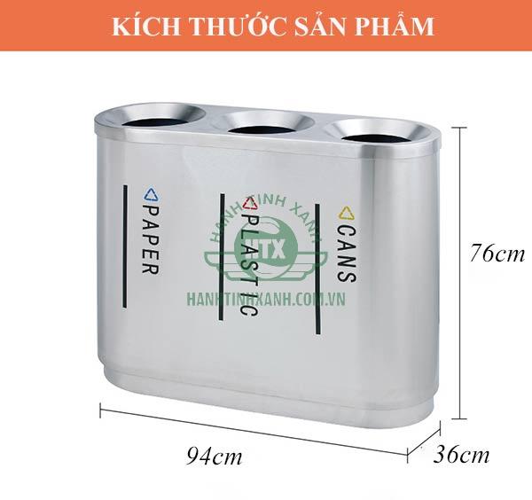 Kích thước thùng rác inox 3 ngăn