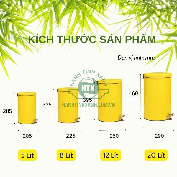 Kích thước cụ thể của từng loại thùng rác theo dung tích