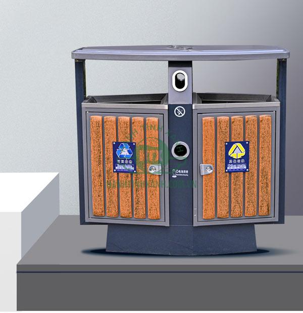Thùng rác đôi gỗ nhựa công cộng ngoài trời