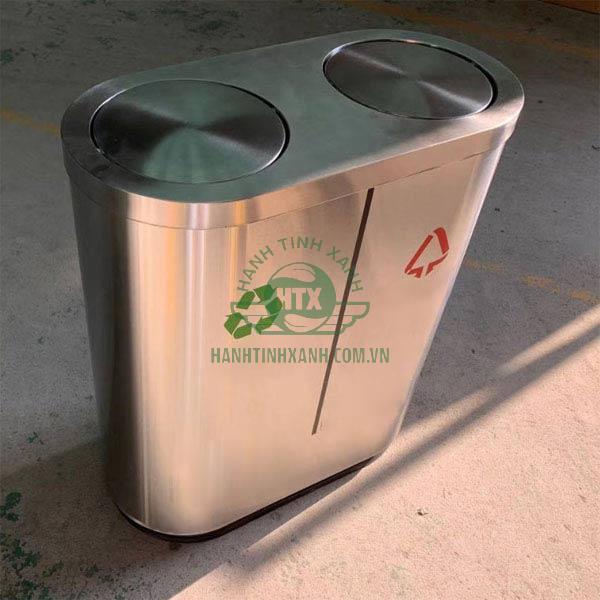 Có sẵn mẫu thùng rác 2 ngăn inox nắp bập bênh
