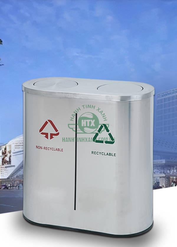 Mẫu thùng rác nắp lật 2 ngăn bằng inox cao cấp