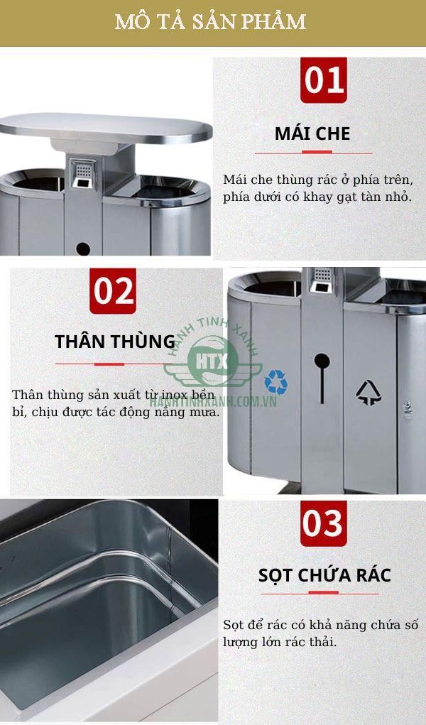 Đặc điểm cấu tạo mẫu thùng rác inox đặt đường phố