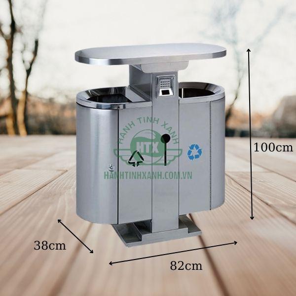 Kích thước mẫu thùng rác 2 ngăn inox để ngoài trời