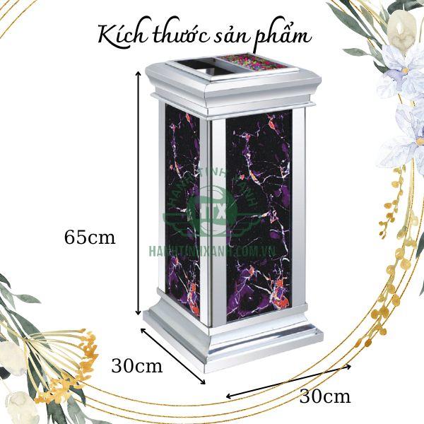 Chi tiết kích thước thùng rác inox có gạt tàn giả đá hoa cương