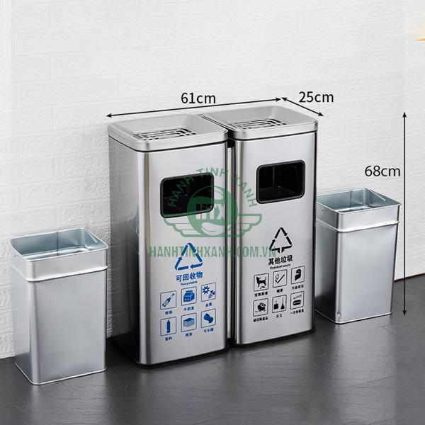 Kích thước thùng rác đôi 2 ngăn bằng inox