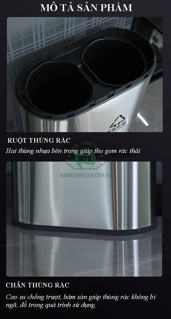 Chi tiết các bộ phận thùng rác 2 ngăn bằng inox