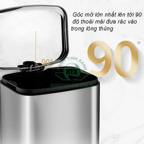 Nắp đậy mở rộng tới 90 độ giúp dễ dàng bỏ rác vào trong thùng