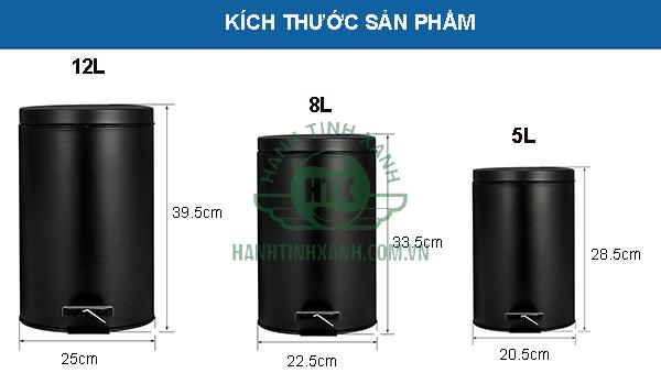 Tham khảo kích thước thùng rác inox đen đạp chân