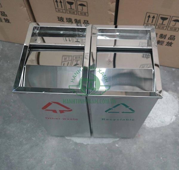 Hình ảnh thùng rác inox đôi ngoài trời bập bênh