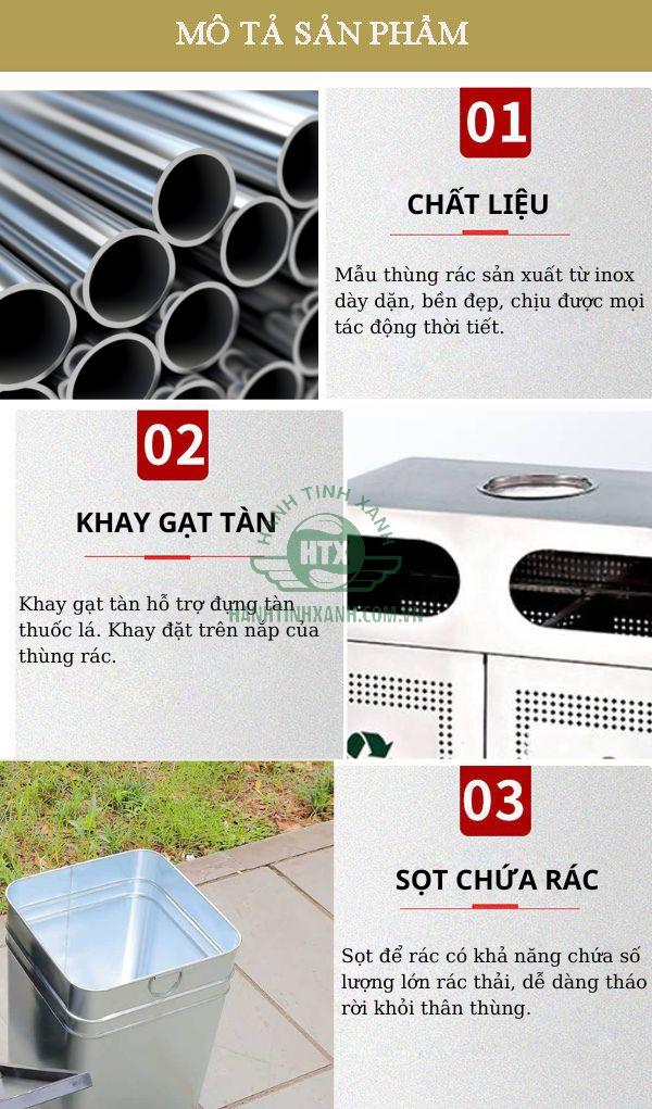 Chi tiết các đặc điểm của mẫu thùng rác đôi inox