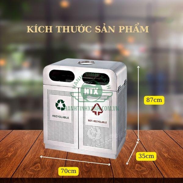 Kích thước thùng rác đôi bằng inox đặt công viên, ngoài trời