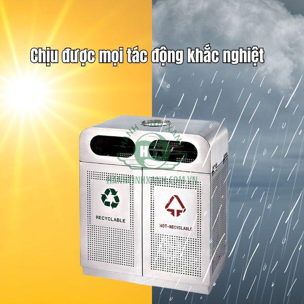 Thùng rác đảm bảo chắc chắn, chịu được nắng mưa tốt