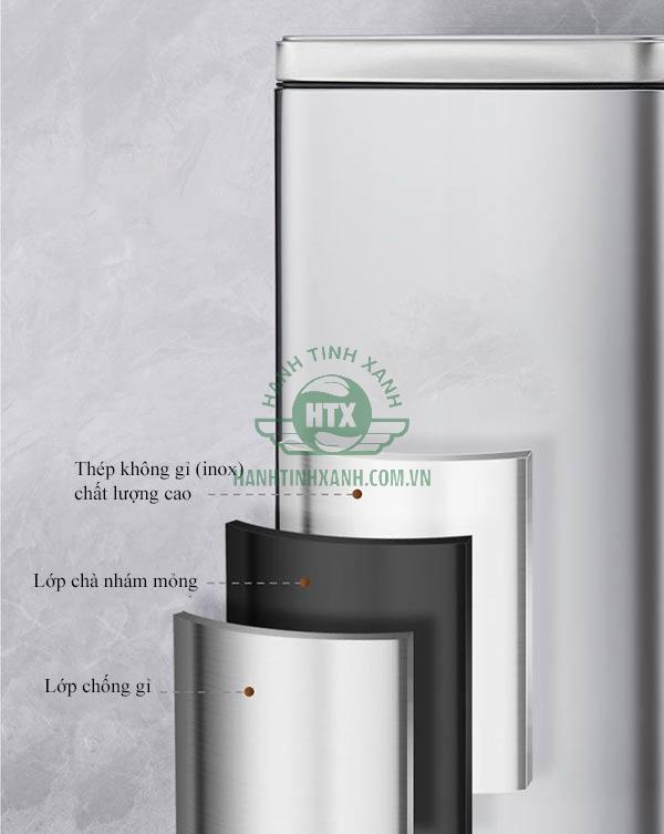 Kết cấu lớp inox vỏ thùng rác