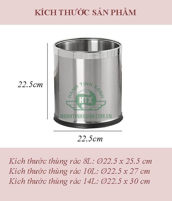 Chi tiết kích thước thùng rác inox 2 lớp