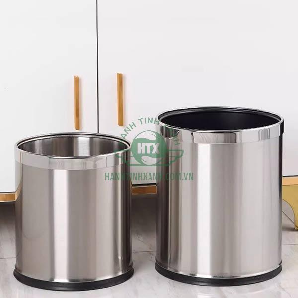 Thùng rác inox tròn 2 lớp không nắp tiện lợi