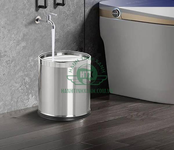 Thùng rác inox tròn 2 lớp sử dụng trong gia đình