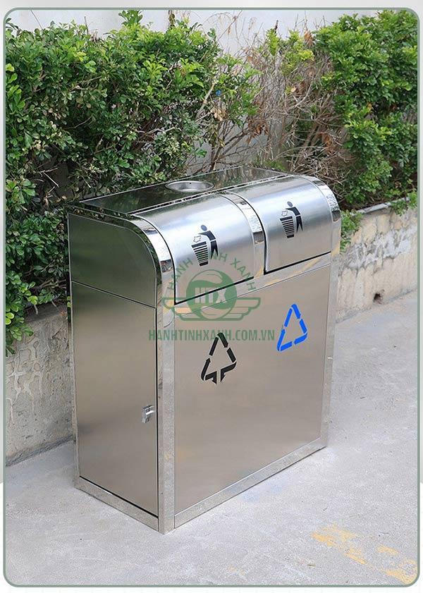 Thùng rác inox nắp đầy 2 ngăn