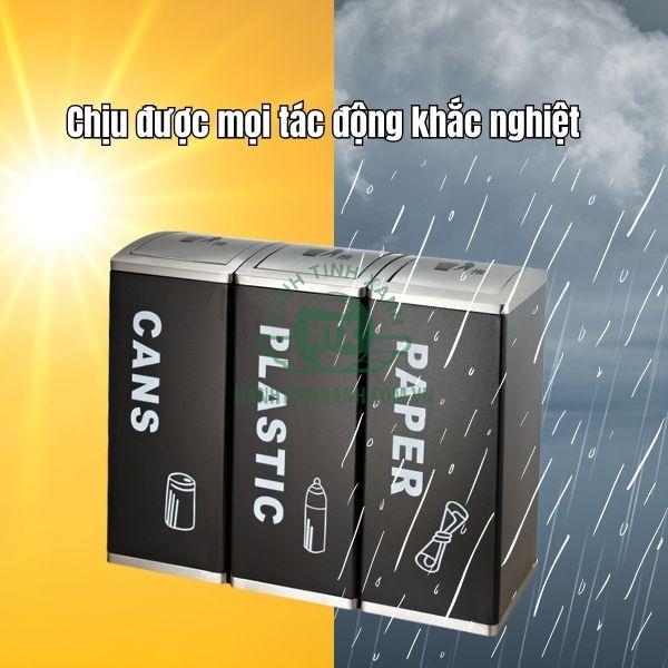 Thùng rác kiểu dáng nắp lật tiện lợi và bền bỉ, chịu được nắng mưa