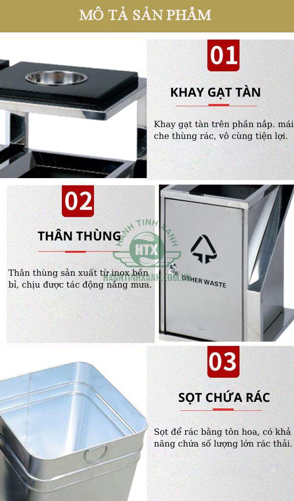 Chi tiết đặc điểm cấu thành thùng rác ngoài trời 2 ngăn