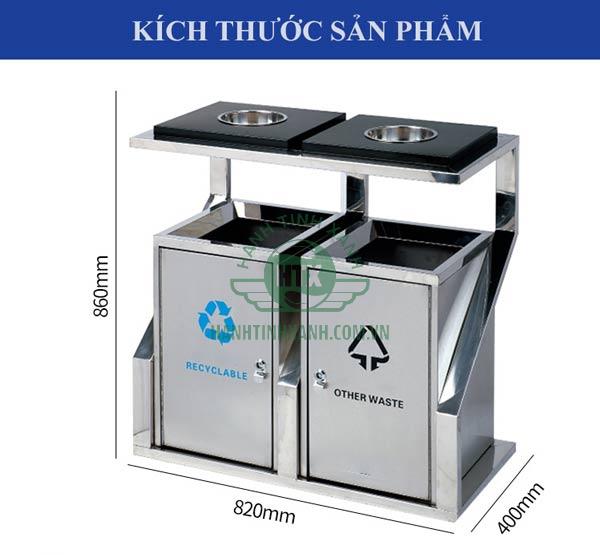 Kích thước thùng rác 2 ngăn đặt công viên bằng inox