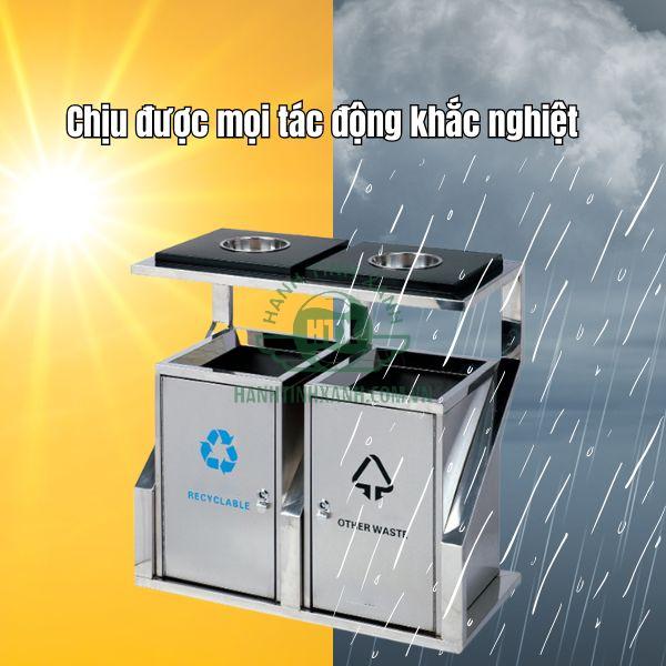 Thùng rác inox 2 ngăn chịu được mọi thời tiết nắng mưa