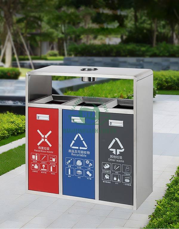 Mẫu thùng phân loại rác 3 ngăn ngoài trời có mái che