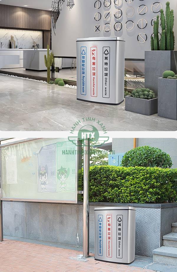 Thùng rác inox 3 ngăn phù hợp với nhiều không gian