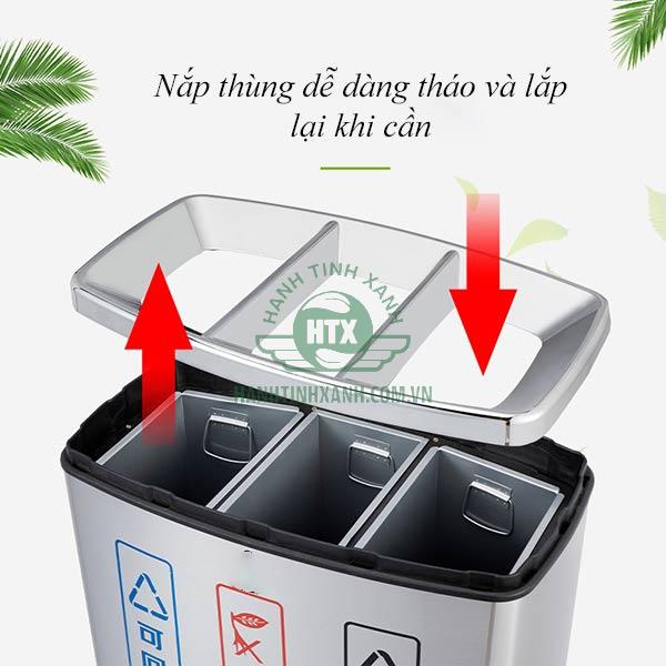 Nắp đậy thùng rác inox có thể tháo lắp linh hoạt