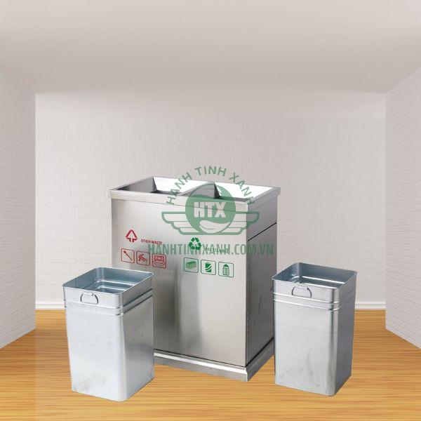Thùng rác 2 lớp với thùng tôn hoa trực tiếp để rác