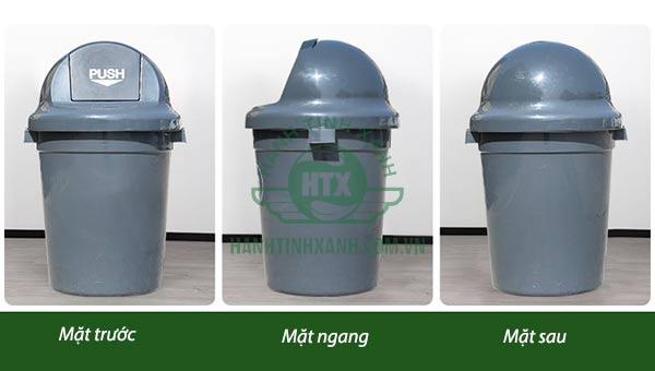 Cận cảnh các mặt trước - sau của thùng rác 100 lít