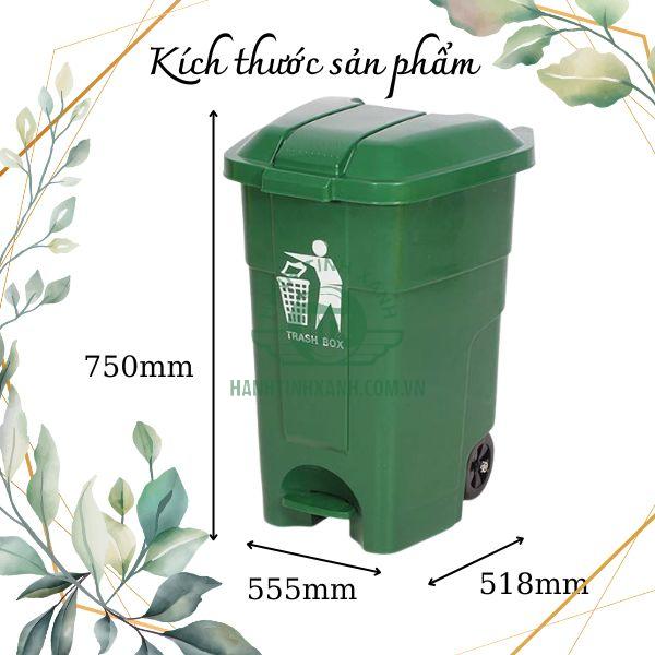 Chi tiết kích thước thùng rác đạp chân 70 lít