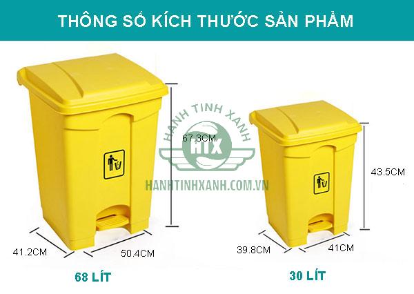 Kích thước thùng rác nhựa đạp chân 30l, 68l