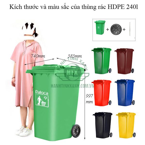 Kích thước thùng rác nhựa HDPE 240l